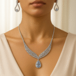 New Stylish Choker Zircon Silver Necklace with Earrings Set - Fancy Jewelry for Ladies