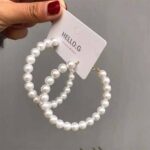 New Fashionable & Stylish Design Pearl Hoop Earrings / For Girl,s and Women