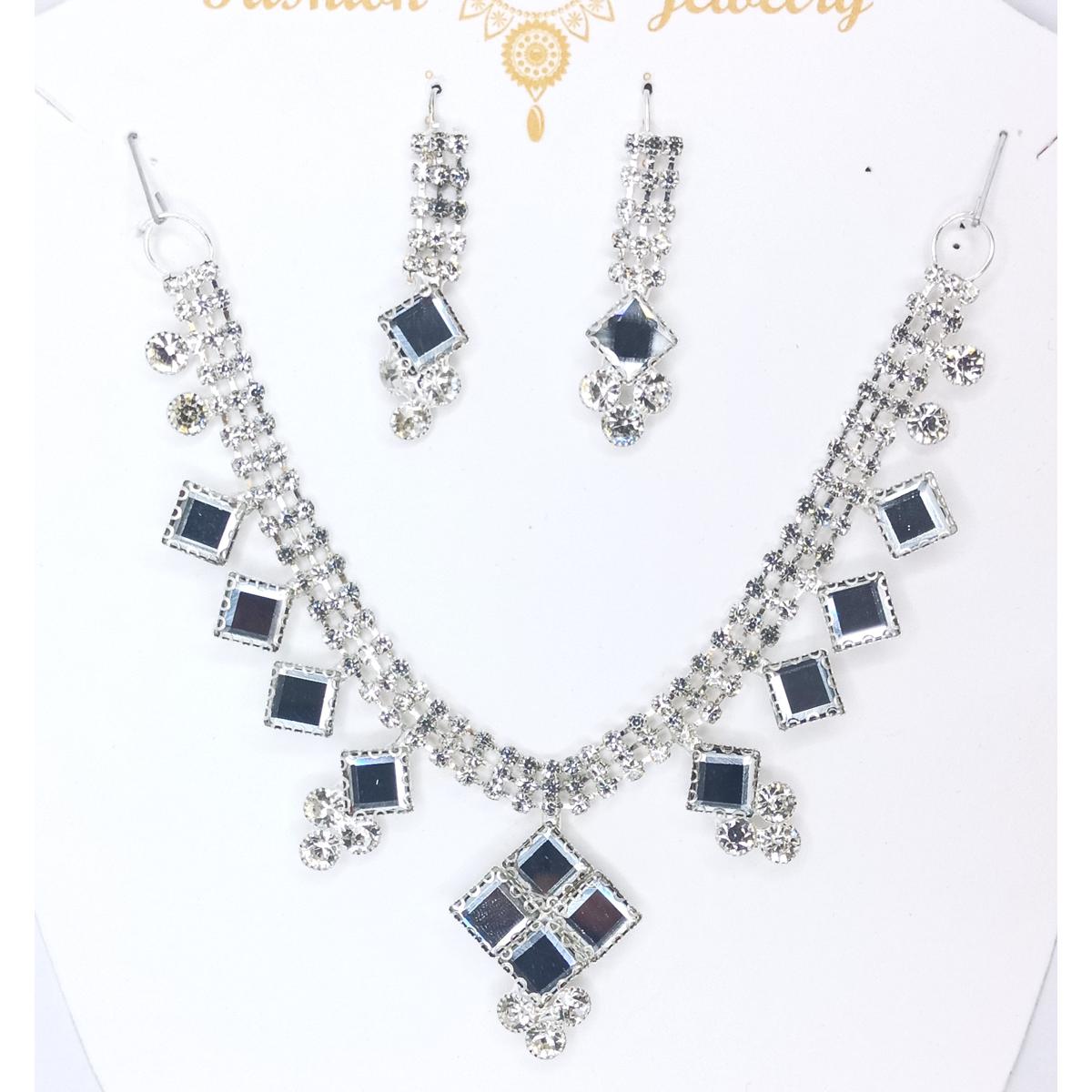 79344ed262d6428815ecf313a78bc3d0 New Silver Stylish Choker Zircon Necklace with Earrings Set - Fancy Jewelry for Ladies - Image 1