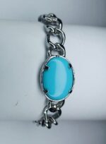 New Feroza Stone & Silver Chain Bracelet For (Men & Boys) - Image 2