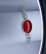 New Classic Silver Chain & Red Oval Stone Bracelet / Watch for Boy,s - Image 6