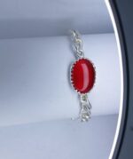 New Classic Silver Chain & Red Oval Stone Bracelet / Watch for Boy,s - Image 2