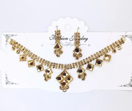 New Golden Stylish Choker Zircon Necklace with Earrings Set - Fancy Jewelry for Ladies