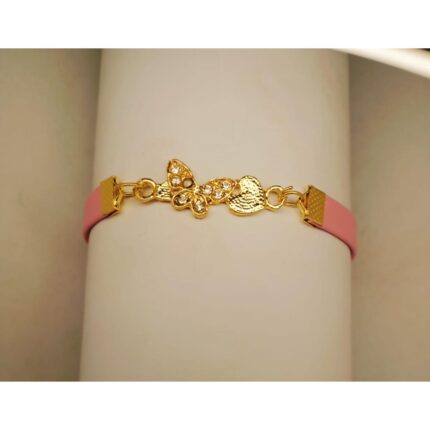 New Classy Zircon Golden Butterfly Pink Leather Bracelet Watch For Girls, Women